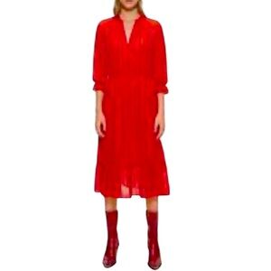 NWOT Zara Polka Dot Red Ruffles Mid Dress Size S